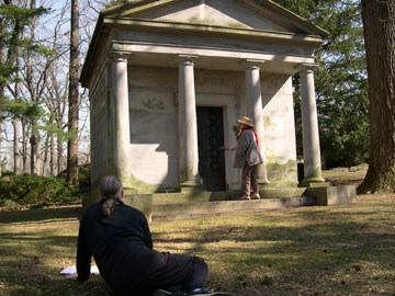 Gabe Barre and Evalyn Baron rehearsing Woodlawn Cemetery